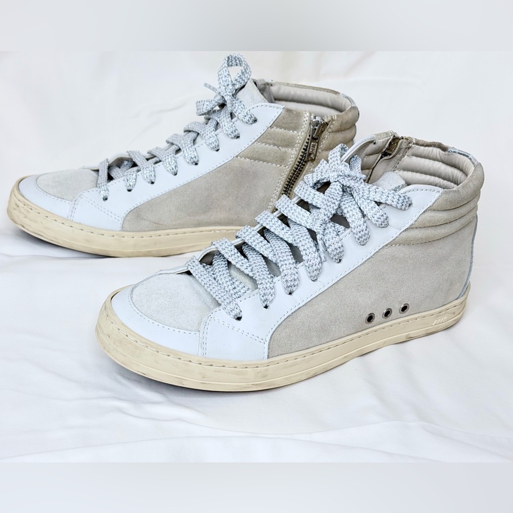 P448 Skate Hi-Top Athletic Sneakers Beige/silver Sz 37 Leather Shoes US 6.5/7